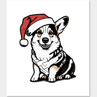 Christmas Dog with Santa Hat Posters and Art